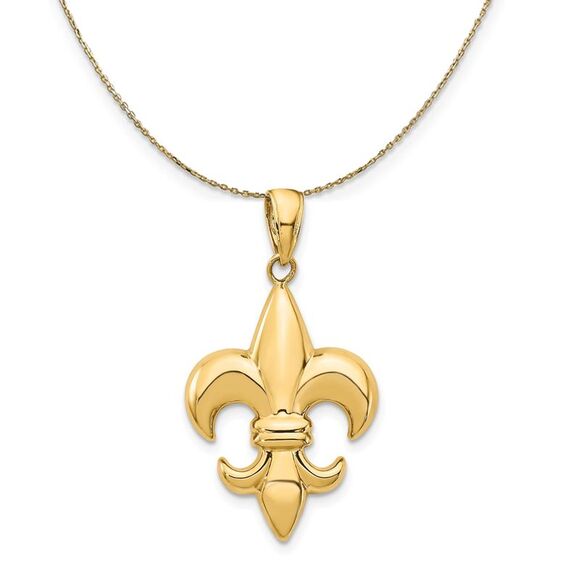 14k Yellow Gold Medium Polished Fleur De Lis Necklace - 24 Inch